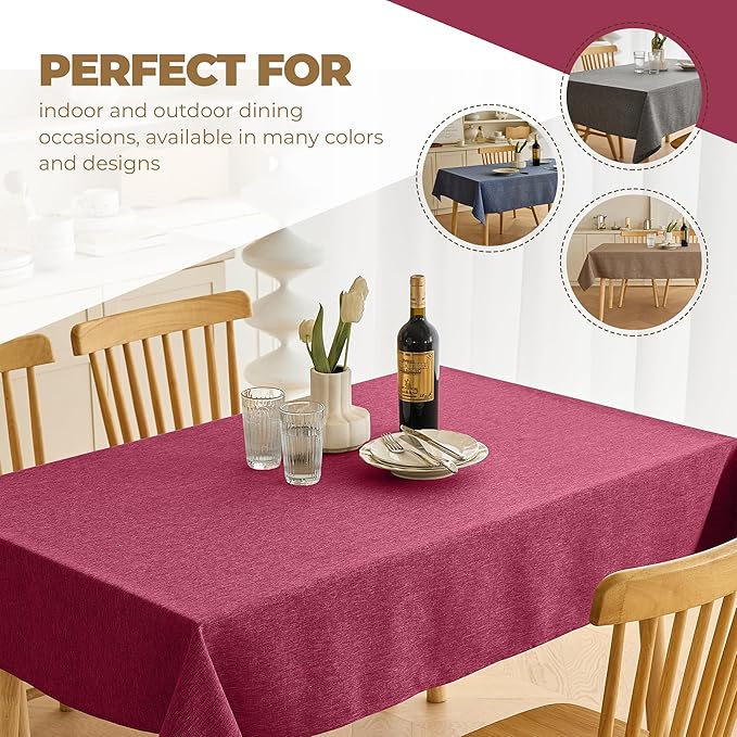 Decorelia Christmas RedWaterproof Wipe Clean Table Cloth for 10ft Banquet Rectangle Table,Outdoor Spillproof Tablecloth for Thanksgiving,Easter (Oblong, 60 x 144 Inch (12-14 Seats), Burgundy)