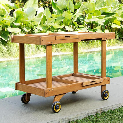 Cambridge Casual Mozaic Teak Outdoor Kitchen Cart, Solid Teak Wood Serving and Prep Station with Natural Finish, Weather-Resistant Utility Cart for Patio, Garden, BBQ, or Outdoor Entertaining Space