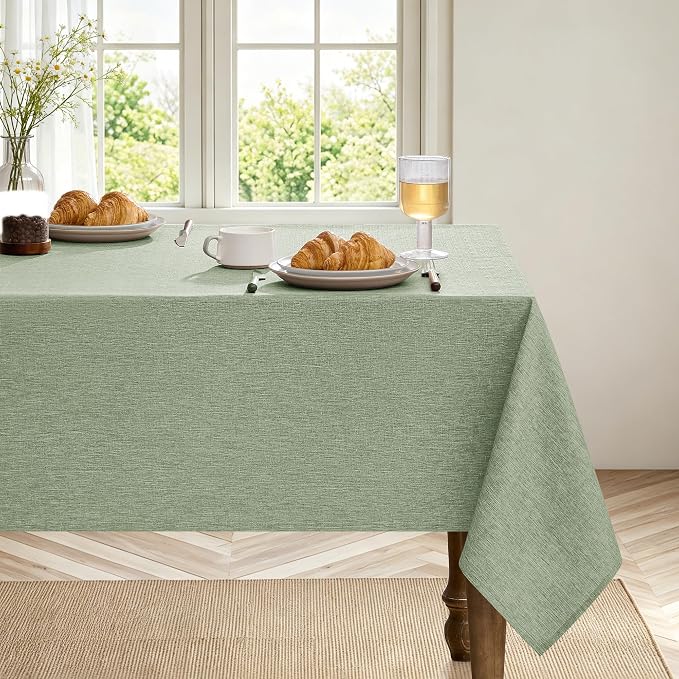 Decorelia Table Cloth for Rectangle Dining Table, 52 x70 Inch, Sage Green | Faux Linen Texture Waterproof Farmhouse Washable Rectangular Tablecloth Cover for Birthday, Party, Picnics, Outdoor Decor