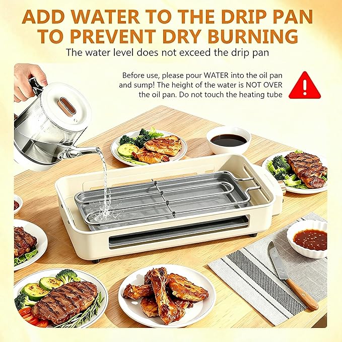 1500W Smokeless Electric Indoor Grill, 3 in 1 Korean Barbecue Grill with Net & Non-Stick Removable Plate and Velcro, Temperature Control & Dishwasher Safe, Smokeless Korean BBQ for Kitchen Party