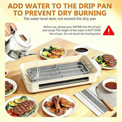 1500W Smokeless Electric Indoor Grill, 3 in 1 Korean Barbecue Grill with Net & Non-Stick Removable Plate and Velcro, Temperature Control & Dishwasher Safe, Smokeless Korean BBQ for Kitchen Party