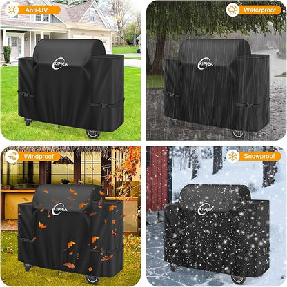 Kipiea Heavy Duty Grill Cover for Traeger Ironwood 885, 600D Oxford Fabric Wood Pellet Smoker Covers Waterproof & Windproof, Pellet BBQ Grill Cover for Outside Anti-UV, No Tear, No Fading