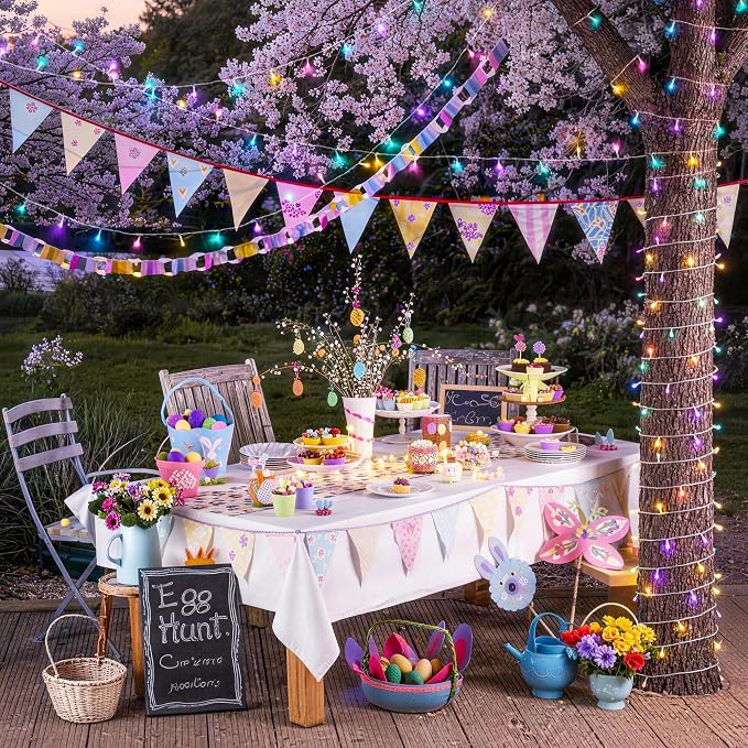 JMEXSUSS 33ft 100 LED Easter Lights Battery Operated, Outdoor Indoor Pastel Lights for Easter, Colorful String Lights for House Porch Yard Garden Tree Decor