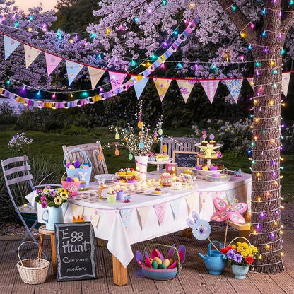 JMEXSUSS 33ft 100 LED Easter Lights Battery Operated, Outdoor Indoor Pastel Lights for Easter, Colorful String Lights for House Porch Yard Garden Tree Decor