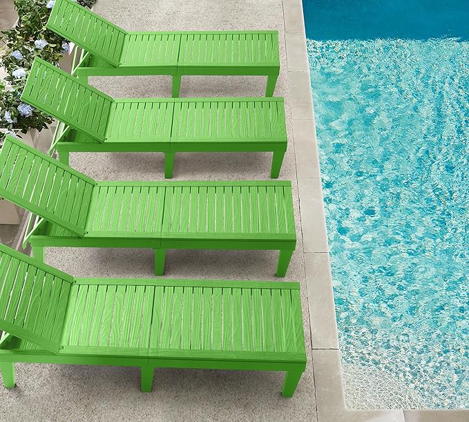 Nestl Sun Tanning Chair - Lime Green Chaise Lounge Chair Outdoor, Lightweight Pool Lounge Chairs Set of 12, Adjustable 5-Position Reclining Lawn Chair, Waterproof Beach Outdoor Lounge Chairs