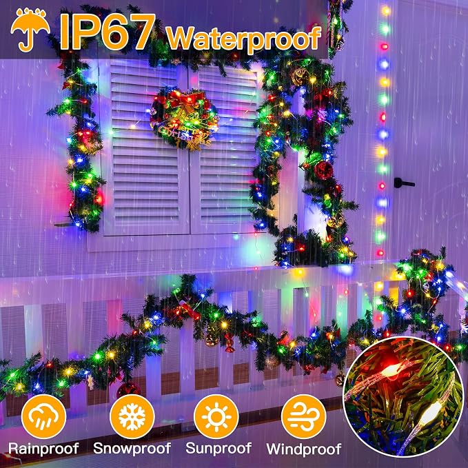 Ollny Christmas Lights Warm and Multicolor, 600LED 197FT Christmas Tree Lights IP67 Waterproof, Plug in Fairy Light with Remote 11 Modes Timer, Xmas Light for Outdoor Indoor House Holiday
