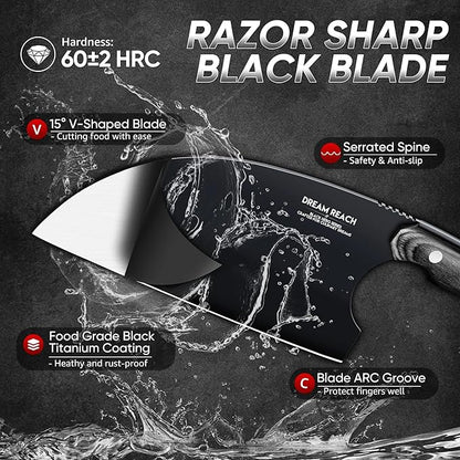 Dream Reach Serbian Chef Knife - Full Tang Butcher Cleaver for Meat Vegetables, Hand Forged Black Chopping Knife for Kitchen Birthday Mother Father Gift Idea