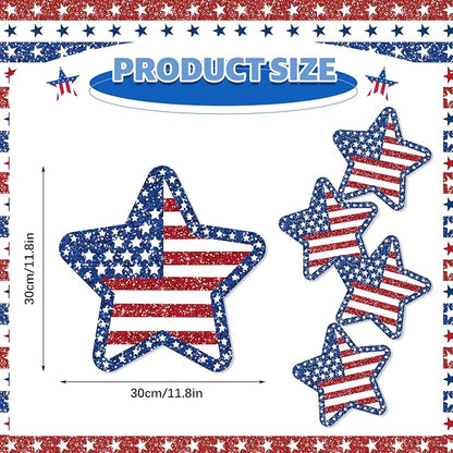 24 PCS Independence Day Star Shaped Placemats Set, 12" x 12" Patriotic American Flag Red White Blue Star Placemat Disposable Table Mats for 4th of July Party BBQ Picnic Dining Table Decoration