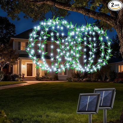 Joomer Solar Hanging Ball Lights Outdoor, 2-Pack 13in & 11in Total 264 LED Solar Globe Lights, 8 Modes Waterproof Metal Sphere Lights with Hooks for Patio Garden Decor - White