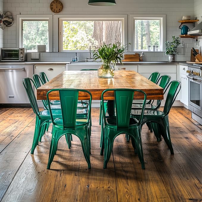 AC Pacific 18 Inch Seat Height Industrial Metal Dining Chairs, Stackable Kitchen or Bar Seat, Durable Modern Design, Versatile Accent Furniture, Set of 2, Green