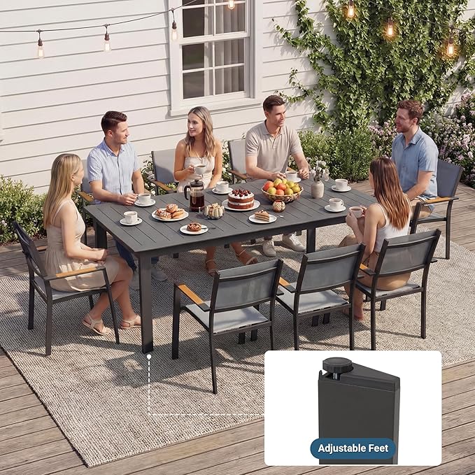 Wisteria Lane 13 Piece Aluminum Outdoor Dining Sets with 3-Adjustable Length Dining Table, 121" L×39.4" W Expandable Patio Table and Chairs Set for 12, Stackable Chairs with Quick Drying Fabric, Grey