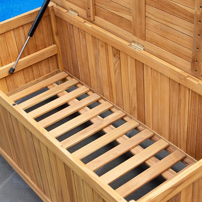 Cambridge Casual Arie 60-Inch Teak Outdoor Deck Storage Box Chest, Weather-Resistant Patio Organizer with Soft-Close Lid for Pool, Garden & Backyard, 119 Gallons Outdoor Storage Box