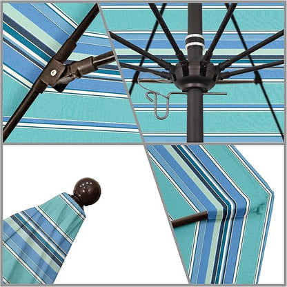 California Umbrella 9' Rd. Venture Series Contract Grade Patio Umbrella, Push Open Pin Stop, Bronze Finish, Sunbrella Dolce Oasis