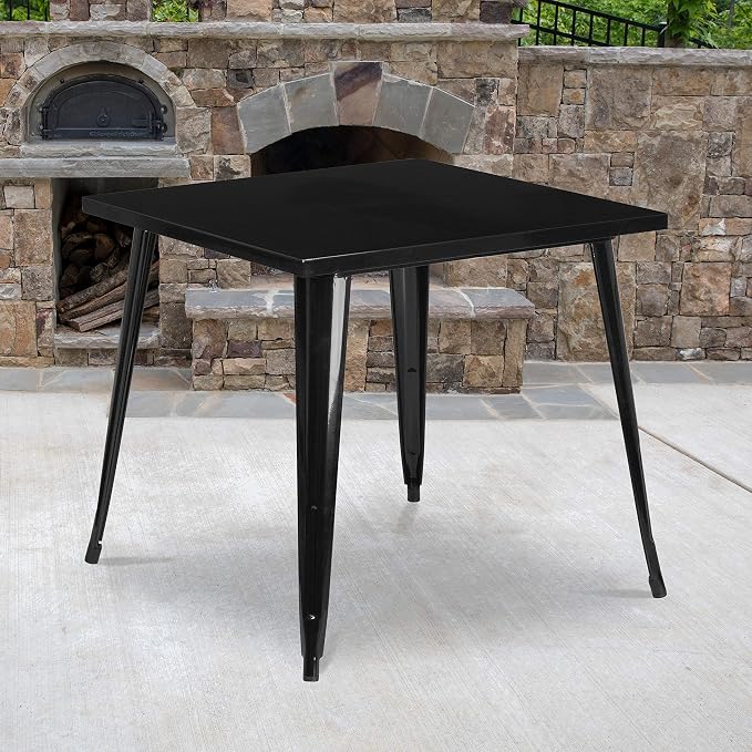 Flash Furniture 31.75 in Metal Indoor/Outdoor Square Table, Black | Commercial Grade, Indoor/Outdoor Use