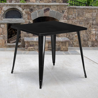 Flash Furniture 31.75 in Metal Indoor/Outdoor Square Table, Black | Commercial Grade, Indoor/Outdoor Use