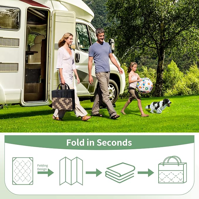 GENIMO Outdoor Rug, Waterproof Plastic Rugs for Patio, 6'x9' Coffee Brown | Outside Larger Modern Carpet Mat for Porch Decor, Deck, Balcony, Camping, RV, Backyard, Picnic, Beach, Reversible, Foldable
