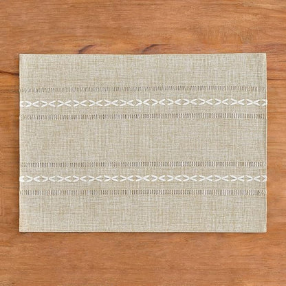Wracra Cotton Linen Place Mats, Coffee Embroidered Placemats Set of 8 | Placemats 12 x 18 Inch; Cotton Linen Woven Fabric; Heat Resistant Table Mats; Raised Embroidered Hollow Design