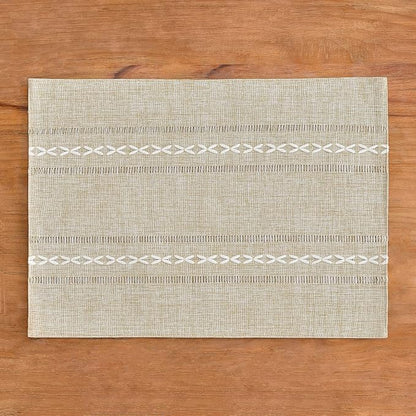 Wracra Cotton Linen Place Mats, Coffee Embroidered Placemats Set of 4 | Placemats 12 x 18 Inch; Cotton Linen Woven Fabric; Heat Resistant Table Mats; Raised Embroidered Hollow Design