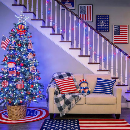 JMEXSUSS 33ft 100 LED Red White and Blue Lights Outdoor, Battery Operated | 4th of July Lights with Remote, 8 Modes Patriotic Decorations for Indoor Outside Independence Day American Flag Holiday