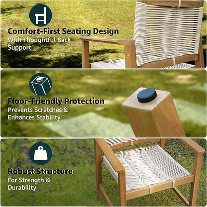Acacia 7 Piece Outdoor Dining Set Extendable 63"-95" L Table with Umbrella Hole & 6 Handwoven Chairs - All-Weather Use, Easy Assembly Patio Furniture Set for Deck, Garden - Natural (Set for 6-8)