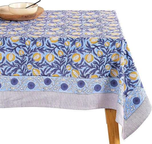 100% Cotton Hand Block Printed, Tablecloth for Kitchen, Dining, Table Cover for Parties, Chritmas, Weddings, Barbecues and Summer picnics Table Cloth