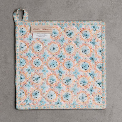 Maison d' Hermine Pot Holders 100% Cotton Heat Resistant Potholders 8" x 8" Hot Pads with Loop BBQ Cooking Baking Hotel Farmhouse Kitchen Handling Hot Pans Spring Summer (Pack of 2, Summer Whisper)