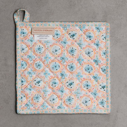 Maison d' Hermine Pot Holders 100% Cotton Potholders (8" x 8", Pack of 1) | Heat Resistant Hot Pads with Loop BBQ Cooking Baking Farmhouse Kitchen Handling Hot Pans Spring Summer - Summer Whisper