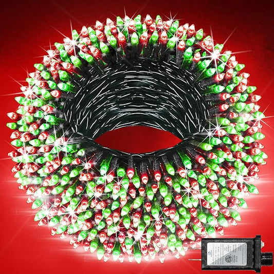 Christmas String Lights Outdoor Green Wire 240FT 750 LED Red & Green | Dimmable, 12 Light Styles, Memory Timer, Waterproof, 29V Safe Low Voltage, Diamond-Faceted LED, Energy Efficiency
