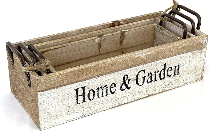 allgala 3-PC Set Wooden Boxes Planter Trough for Flower pots - Indoor Outdoor Decoration - Storage Display Boxes