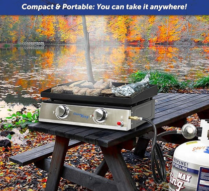 Flame King 22-inch Double Burner Flat Top Griddle for Outdoor BBQ Grill, Portable Propane Gas Griddle for Camping and Tailgating