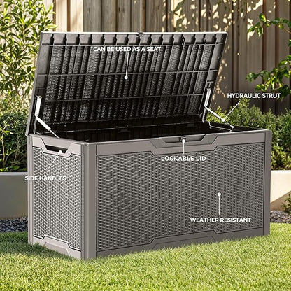 YITAHOME 100 Gallon Large Deck Box, Outdoor Resin Storage Boxes for Patio Furniture, Outdoor Cushions, Garden Tools, Water Resistant and Lockable