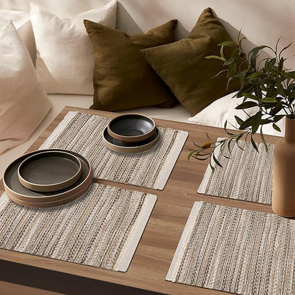 Hausattire Woven Table Placemats Set of 4 - Olive Green Christmas Jute Outdoor Table Mats for Kitchen Dining Decoration |Heat Resistant Farmhouse Dinner Spring Easter Placemat |13x19 Inch