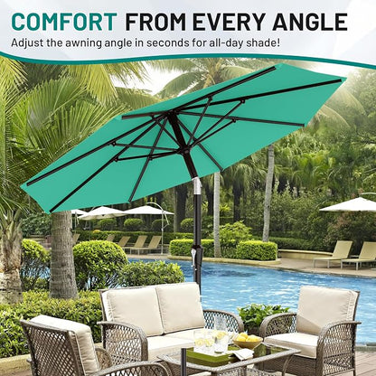 AreShark 9 FT Patio Umbrella for Outdoor, Outdoor Table Umbrella with Push Button Tilt and Crank, Outdoor Patio Umbrellas with 8 Sturdy Ribs for Market, Garden, Pool (Peacoke Blue)