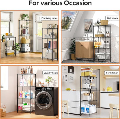 M MZG 4 Tiers Shelf Metal Storage Shelves Wire Rack Closet Organizers for Garage Kitchen Bathroom Laundry Black 11.8" D x 17.7" W x 41.9" H