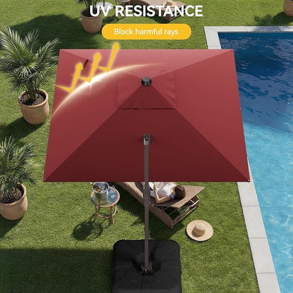 10x10FT Cantilever Outdoor Umbrella, 360° Rotating Large Offset Square Patio Umbrella, Ideal for Garden Backyard Deck Courtyard, Red