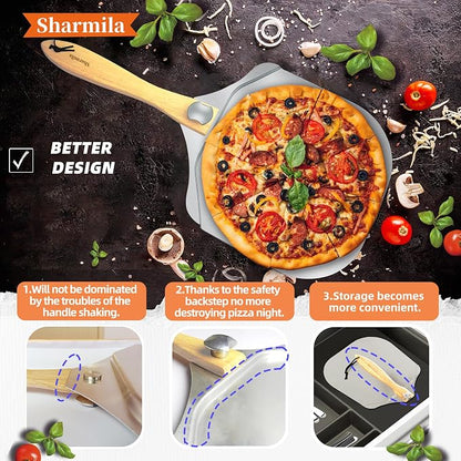 Pizza Peel 12 Inch, Aluminum Paddle with Cutter, Spatula | 3-Piece Pizza Making Kit, Rocker Cutter & Spatula Included, Foldable Handle, Smooth Surface