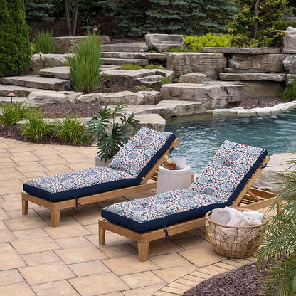 Arden Outdoor Plush Modern Tufted Chaise Cushion, 76 x 22, Rain-Proof, Fade Resistant, Tufted Cushion for Chaise Lounger Clark Blue | Plush Comfort, Modern Tuft, Lounge Cushion, Rain-Proof, Fade Resistant, Mold and Mildew Resistant