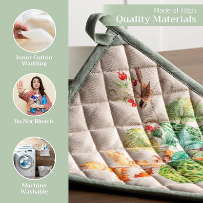 Maison d' Hermine Pot Holders 100% Cotton Potholders (8" x 8", Pack of 1) | Heat Resistant Hot Pads with Loop BBQ Cooking Baking Hotel Kitchen Handling Hot Pans Thanksgiving Christmas - Lumina