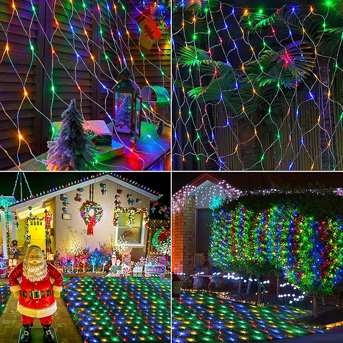 HEYFUNi 192 LED Net Lights Outdoor Mesh Lights,8 Modes Net Light for Bushes Plug in, Waterproof Christmas Net String Light for Bushes Ceiling Wedding Indoor Outdoor(9.8ft x 6.6ft,Multicolor)