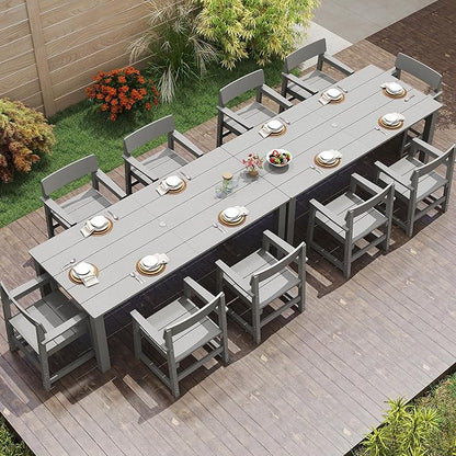 Jocoevol 12-Piece HIPS Patio Dining Set for 10 Person Outdoor Dining Sets with Umbrella Hole Tables and Chairs Furniture Set All Weather Proof for Garden, Backyard, Poolside