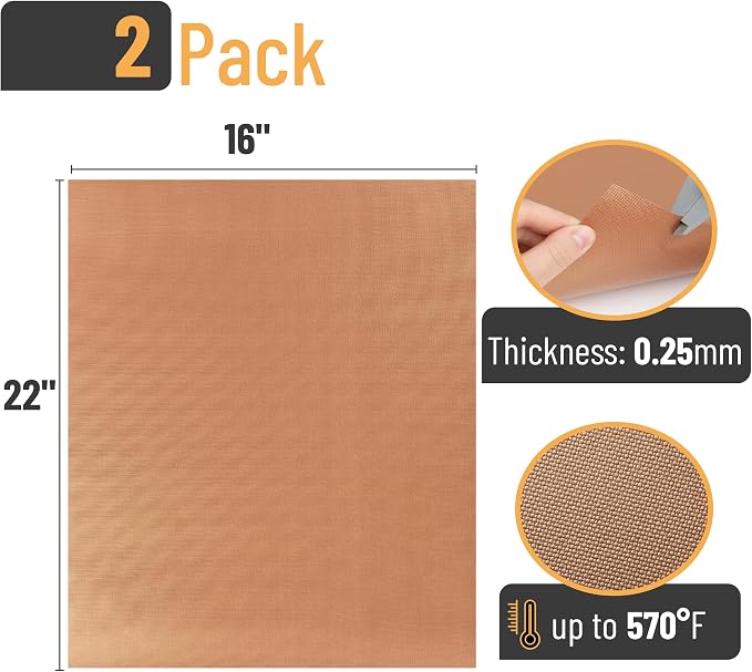 UNCO- Copper Grill Mats for Outdoor Grill, 22" x 16", 2 Pack, Nonstick Reusable Grilling Mats for Outdoor Grill, BPA and PFOA Free with PTFE-Fiberglass Coating