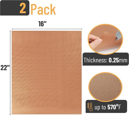 UNCO- Copper Grill Mats for Outdoor Grill, 22" x 16", 2 Pack, Nonstick Reusable Grilling Mats for Outdoor Grill, BPA and PFOA Free with PTFE-Fiberglass Coating