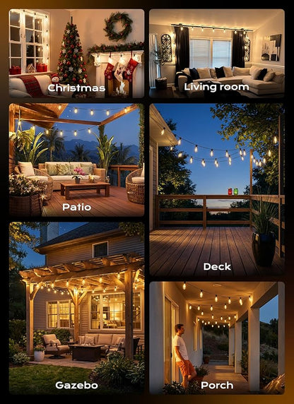 Minetom 100FT Outdoor String Lights with Remote, Shatterproof ST38 LED Bulbs, Waterproof Patio Lights with 3 Modes, Dimmable & Connectable 2700K Hanging Lights for Backyard Porch Deck Balcony