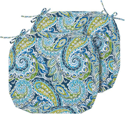 Magpie Fabrics Indoor Outdoor Cushion Cover Replacement 2 Pack, NO Insert! Water Repellent Slipcover with Ties Decor for Patio Garden Chair Sofa Bench Wicker(Paisley Lapis Green, 22x20x4 Inch)