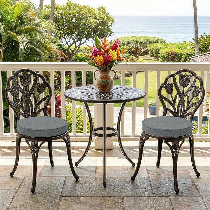Outdoor Round Chair Cushions 18 Inch, Set of 2, Dark Grey | Fade-Resistant, Water-Resistant, Bistro Chair Seat Pads for Porch Garden Balcony Patio Furniture Stools, Non-Slip Bottom