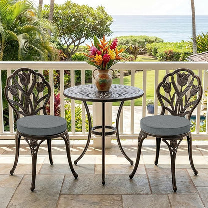 Outdoor Round Chair Cushions 18 Inch, Set of 2, Dark Grey | Fade-Resistant, Water-Resistant, Bistro Chair Seat Pads for Porch Garden Balcony Patio Furniture Stools, Non-Slip Bottom