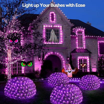 WBao Halloween Lights Outdoor 360LED 11.5ft x 6.9ft Halloween Net Lights with 8 Modes, Timer, Connectable, Waterproof & Dark Green Wire for Lawn, Bushes, Shrubs Outdoor Holiday Decorations, Purple
