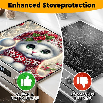 Christmas Stove Top Cover Snowman Stove Top Cover for Home Decoration Kitchen Pad Non-Stick Washable Cooktop Covers Countertop Protector Keep Stove Clean 28"x20" (Cat)