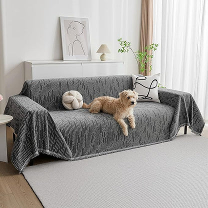 MYSKY HOME Couch Covers for Sofa, Dog Couch Cover Protector, Dark Grey Lines Sofa Covers for Sectional L Shape, Pets Couch Throw Cover Washable Durable Large Couch Cover for Dogs, Cats, 91"X134"