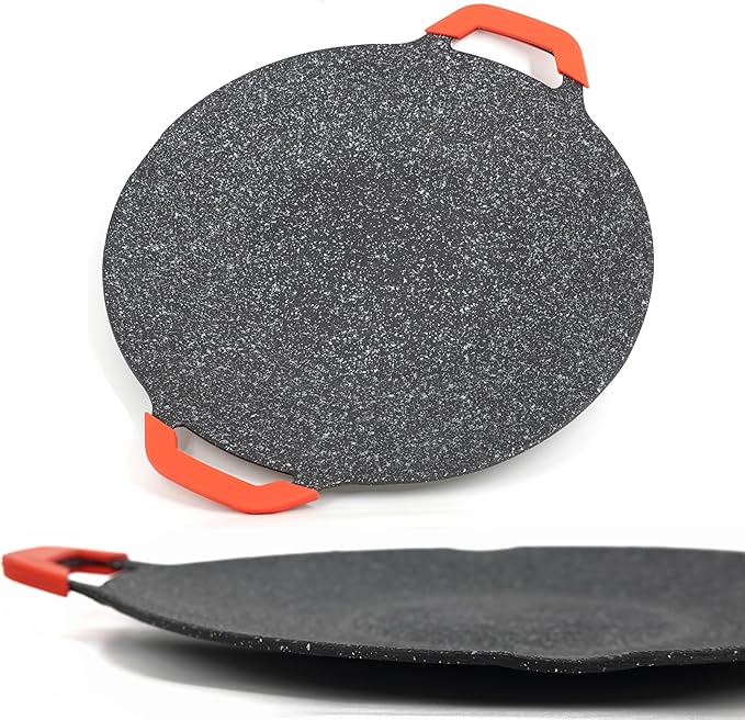 13" Korean Grill Pan with Silicone Mitts - Lightweight Non-Stick Aluminum BBQ Griddle for Indoor & Outdoor Cooking, 6-Layer Coating, Works on Induction Gas Electric Stovetops